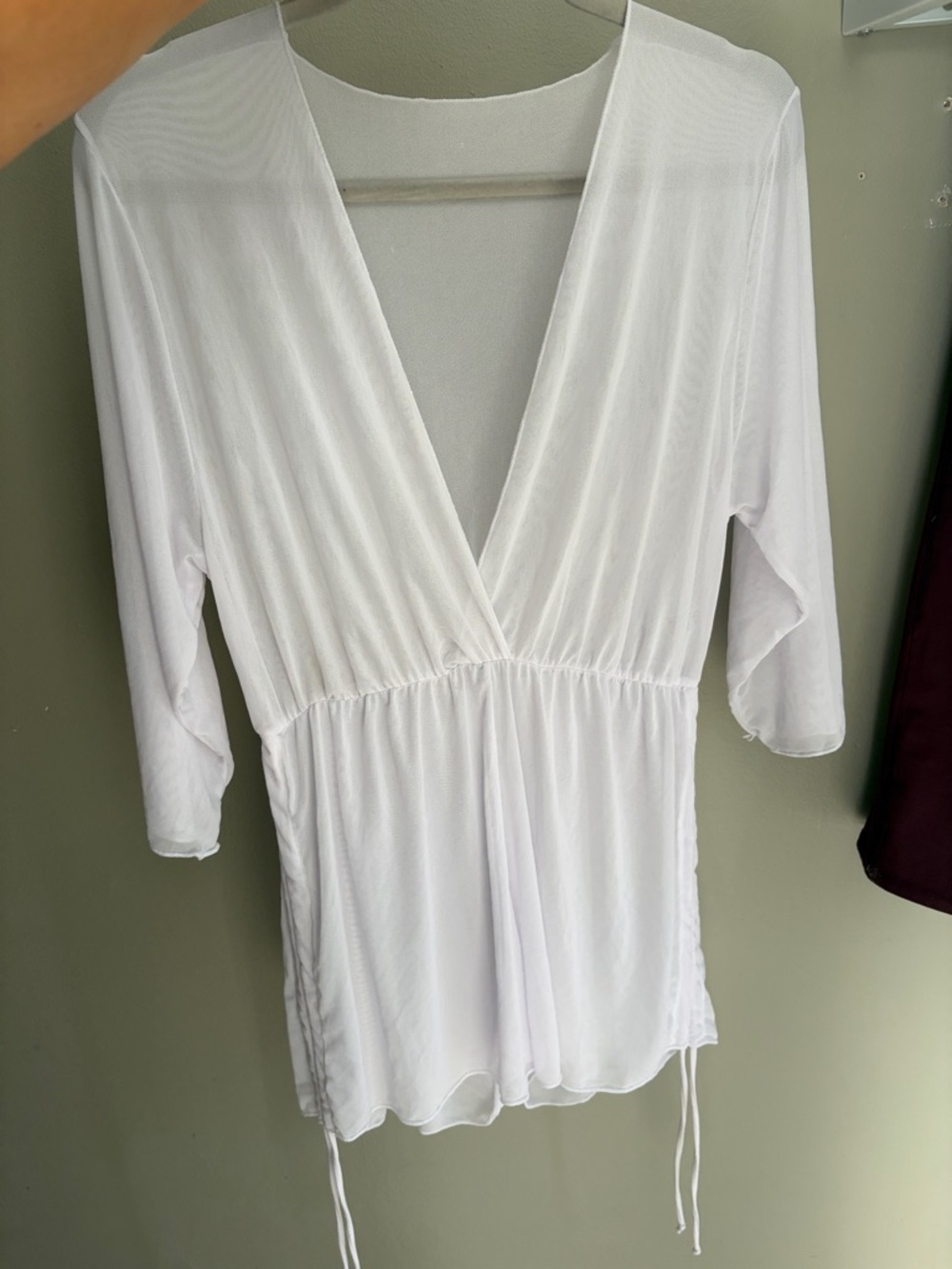 Shite Sheer V-Neck Beach Cover-Up